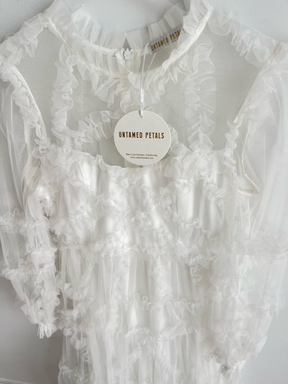 Untamed Petals Dreamer Maxi Dress White Small NWT Sheer Ruffle Bridal Boho - Picture 8 of 13